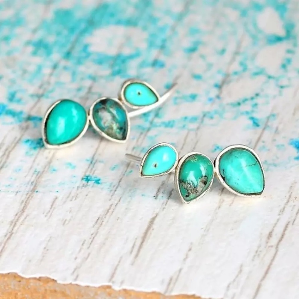 “Native” Turquoise Climber/Crawler Minimalist Boho/Festival/Hippie DaintyEarring - Picture 2 of 6